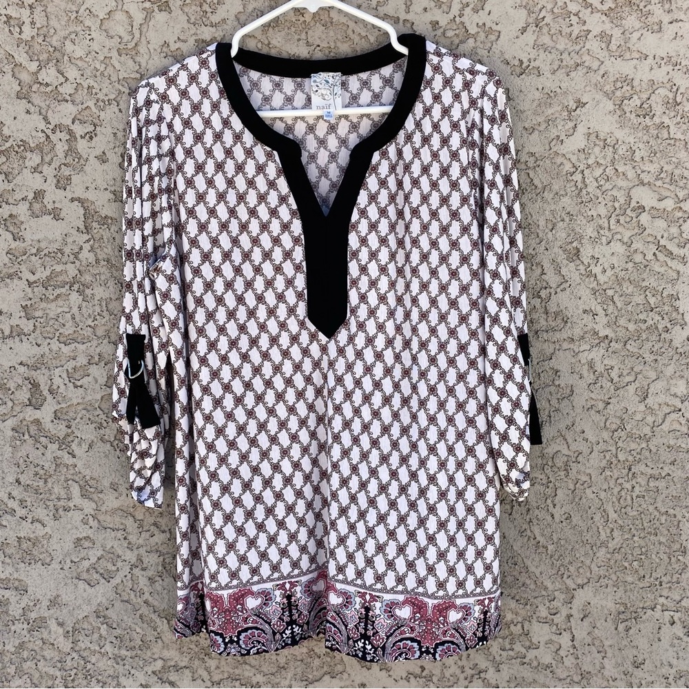 NAÏF Boho Split Neck 3/4 Sleeve Tunic Blouse